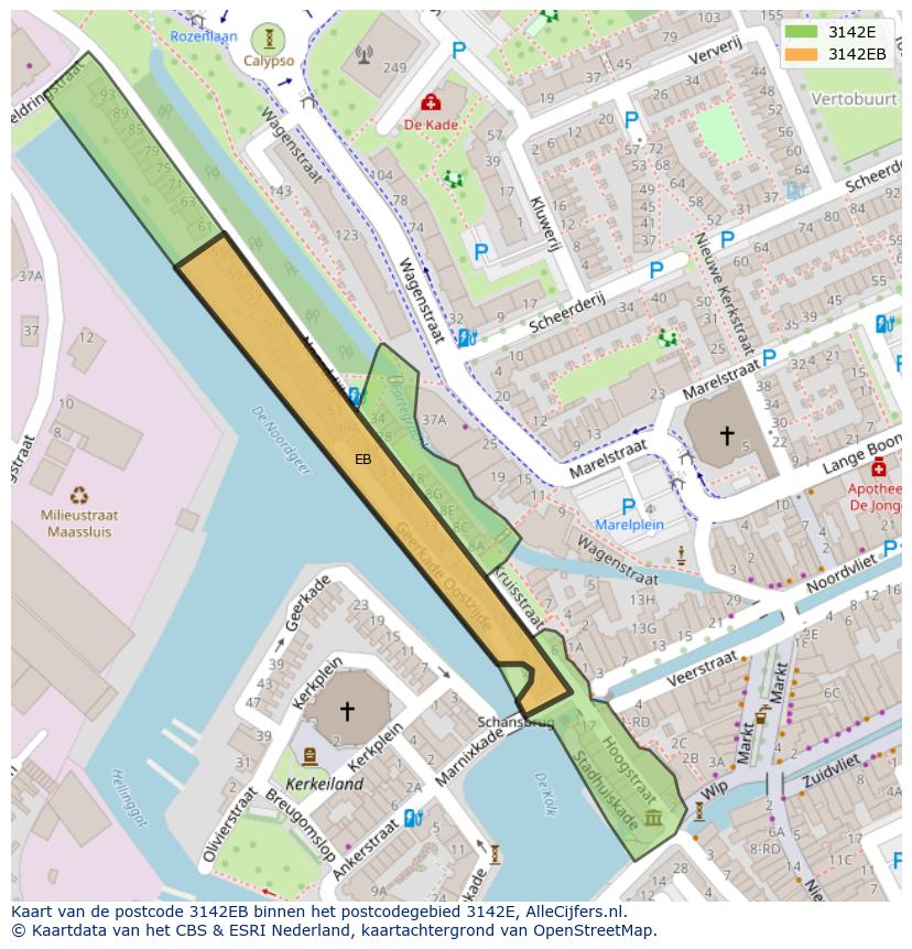 Afbeelding van het postcodegebied 3142 EB op de kaart.