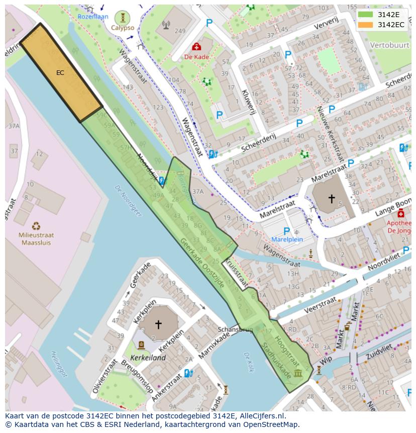 Afbeelding van het postcodegebied 3142 EC op de kaart.