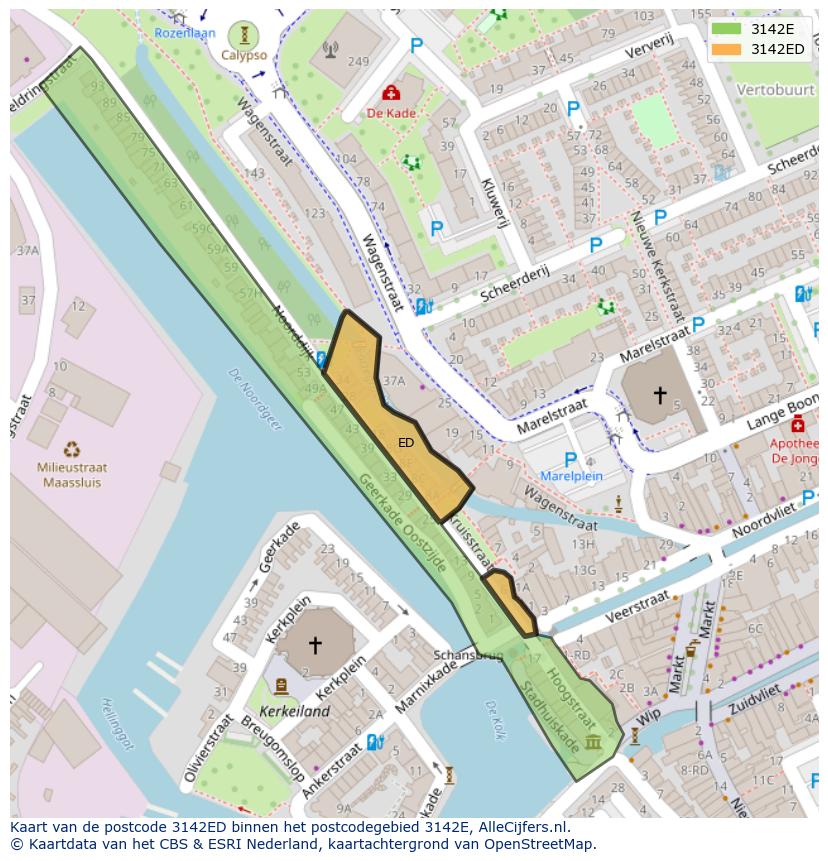 Afbeelding van het postcodegebied 3142 ED op de kaart.