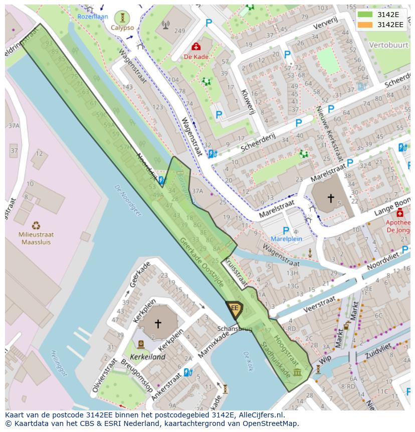 Afbeelding van het postcodegebied 3142 EE op de kaart.