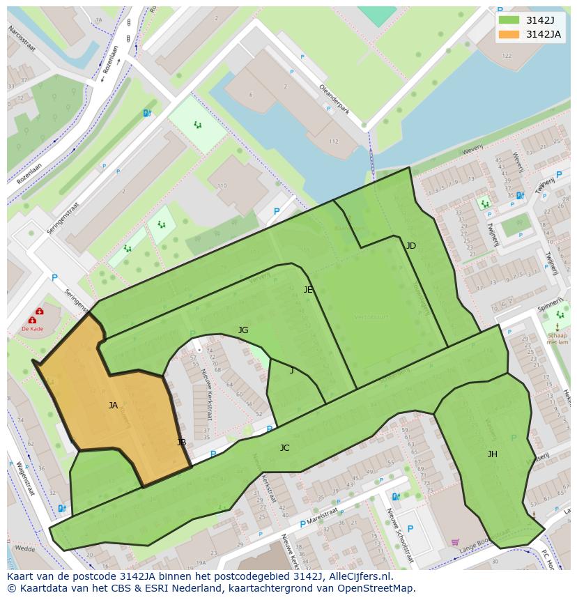 Afbeelding van het postcodegebied 3142 JA op de kaart.