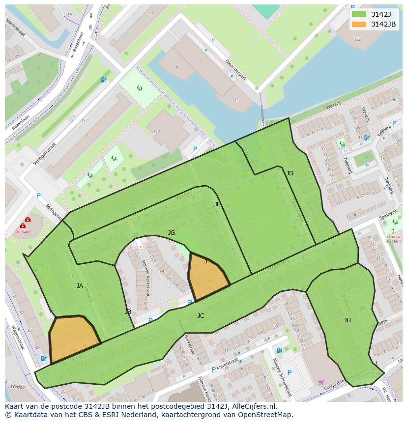 Afbeelding van het postcodegebied 3142 JB op de kaart.