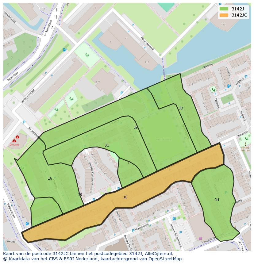 Afbeelding van het postcodegebied 3142 JC op de kaart.