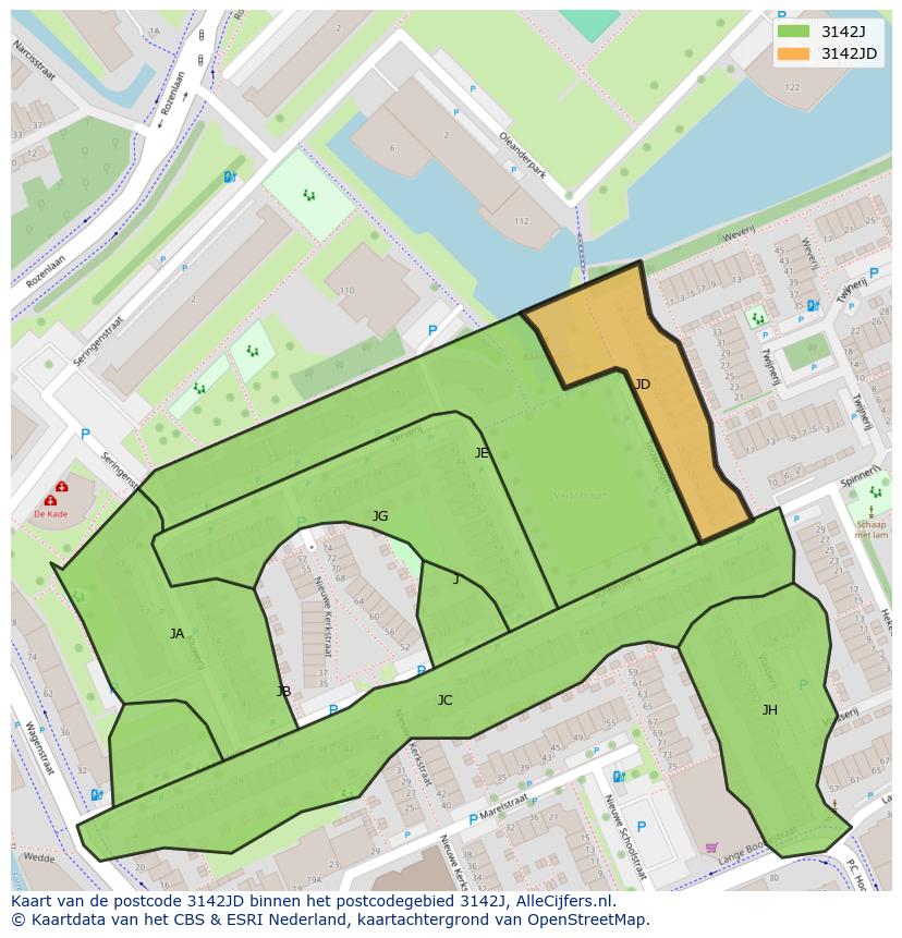 Afbeelding van het postcodegebied 3142 JD op de kaart.