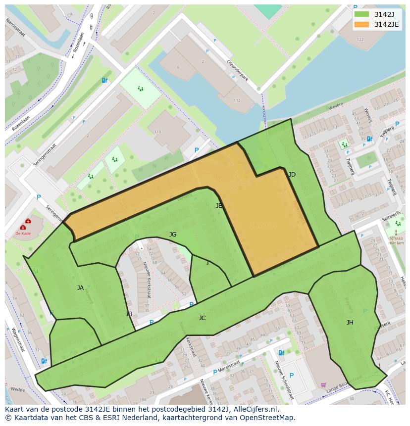 Afbeelding van het postcodegebied 3142 JE op de kaart.
