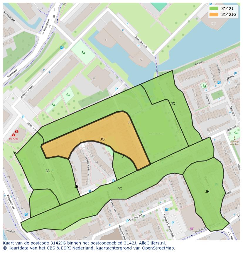 Afbeelding van het postcodegebied 3142 JG op de kaart.