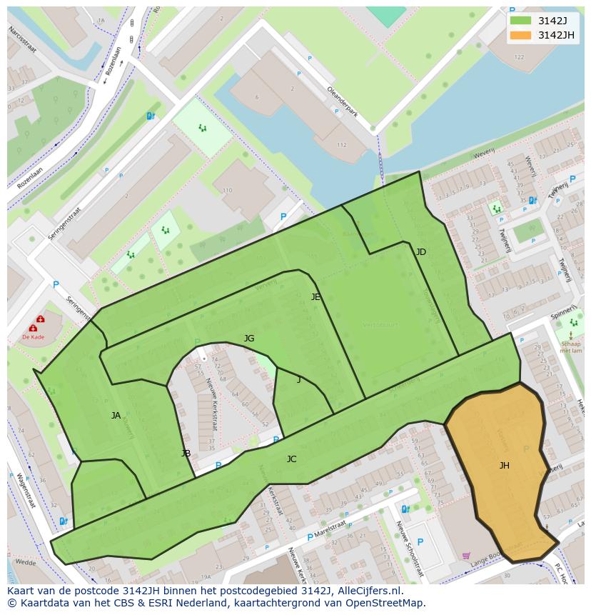 Afbeelding van het postcodegebied 3142 JH op de kaart.