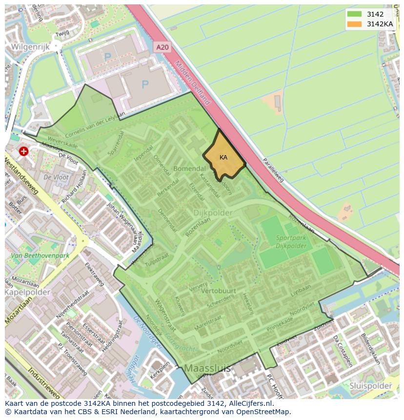 Afbeelding van het postcodegebied 3142 KA op de kaart.