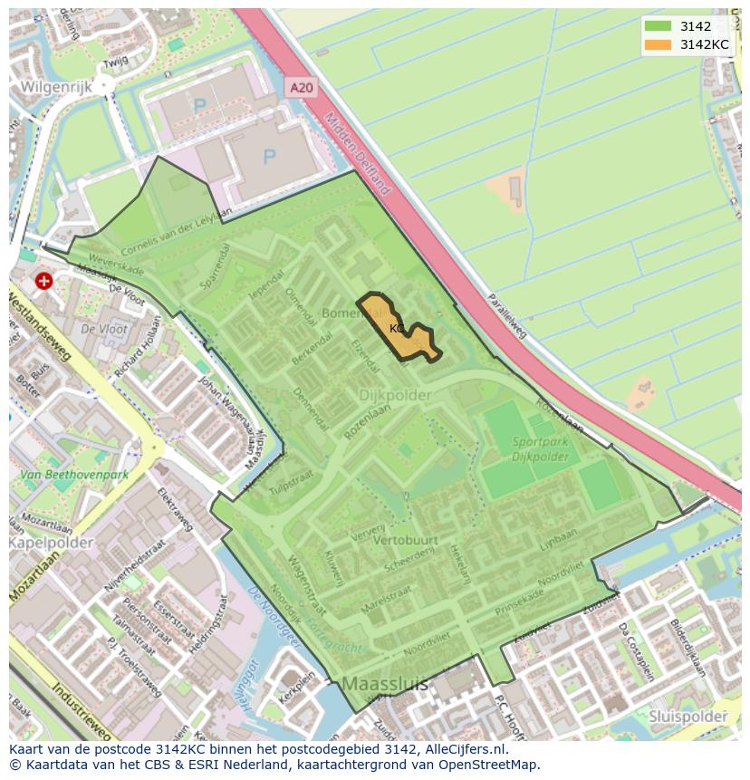 Afbeelding van het postcodegebied 3142 KC op de kaart.