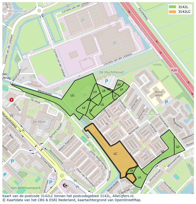 Afbeelding van het postcodegebied 3142 LC op de kaart.