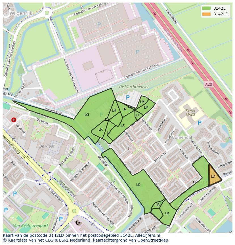 Afbeelding van het postcodegebied 3142 LD op de kaart.