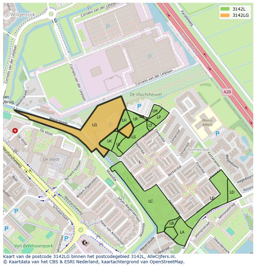 Afbeelding van het postcodegebied 3142 LG op de kaart.