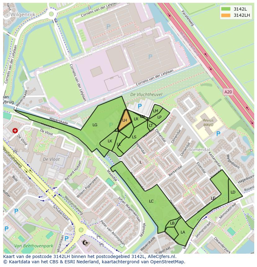 Afbeelding van het postcodegebied 3142 LH op de kaart.