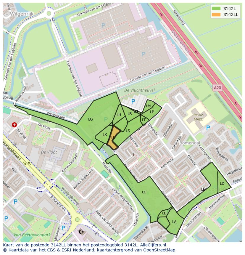 Afbeelding van het postcodegebied 3142 LL op de kaart.