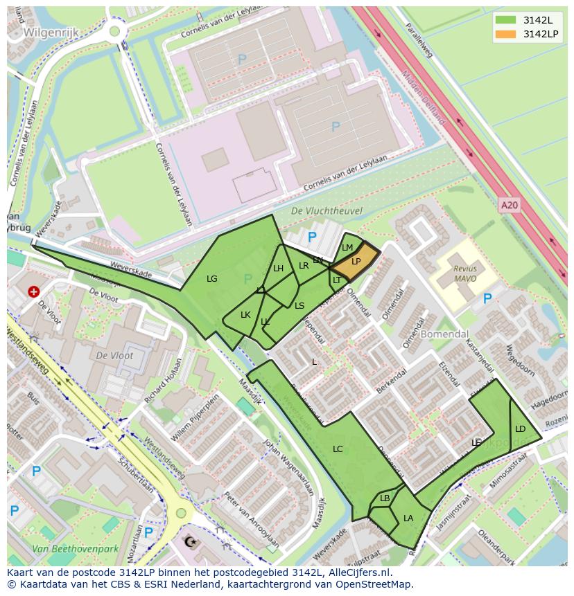 Afbeelding van het postcodegebied 3142 LP op de kaart.