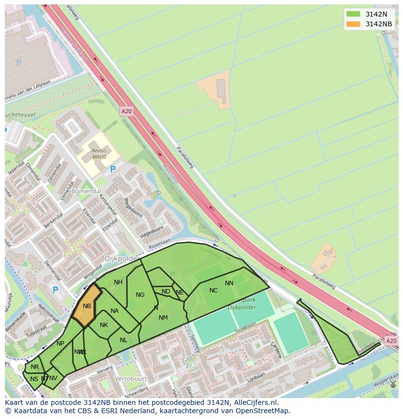 Afbeelding van het postcodegebied 3142 NB op de kaart.