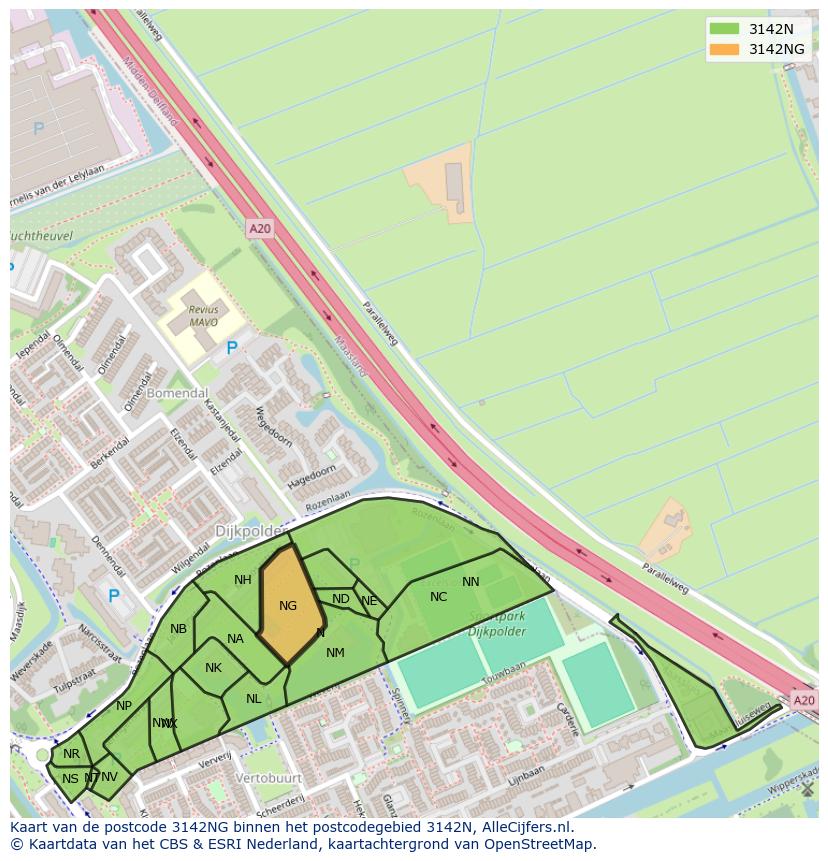 Afbeelding van het postcodegebied 3142 NG op de kaart.
