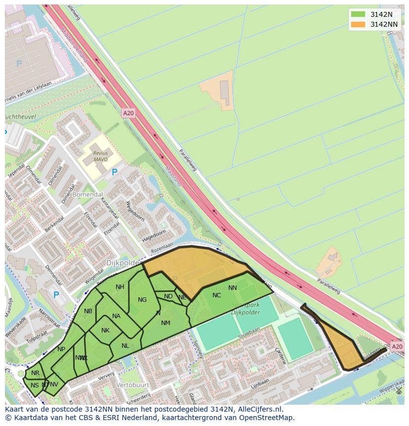 Afbeelding van het postcodegebied 3142 NN op de kaart.