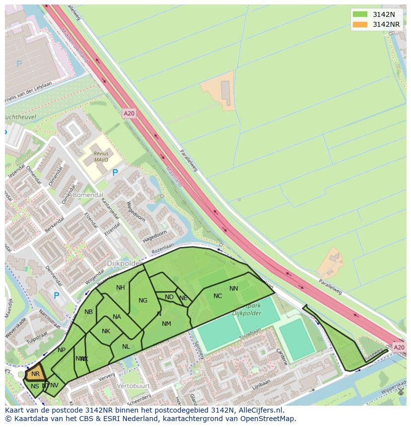 Afbeelding van het postcodegebied 3142 NR op de kaart.