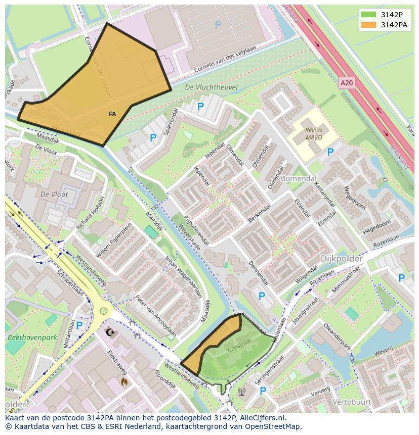Afbeelding van het postcodegebied 3142 PA op de kaart.