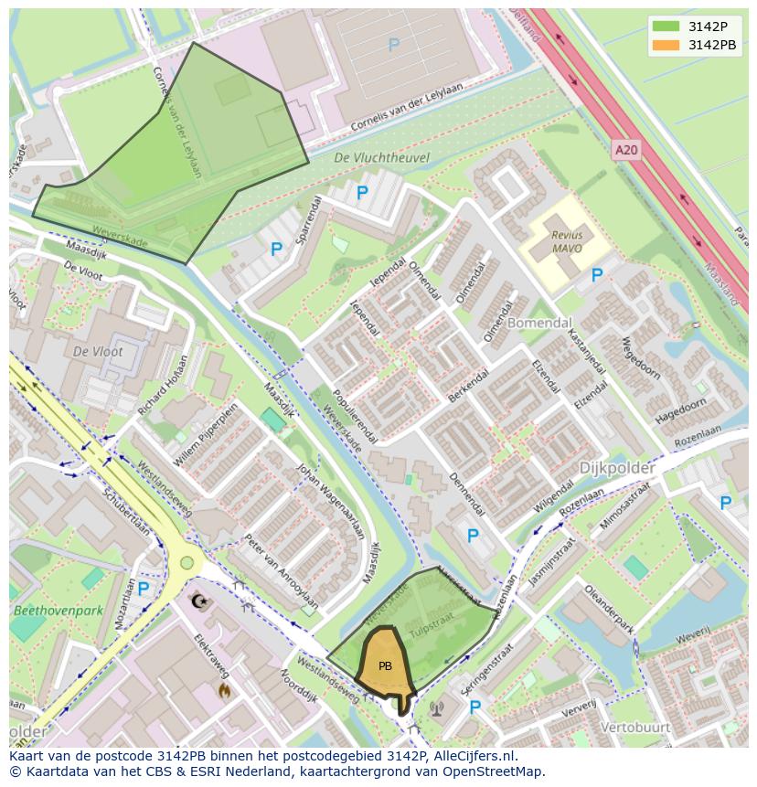 Afbeelding van het postcodegebied 3142 PB op de kaart.