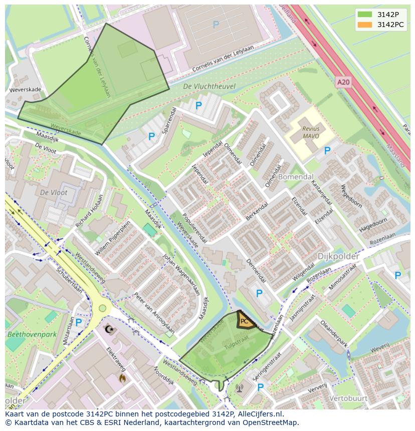 Afbeelding van het postcodegebied 3142 PC op de kaart.