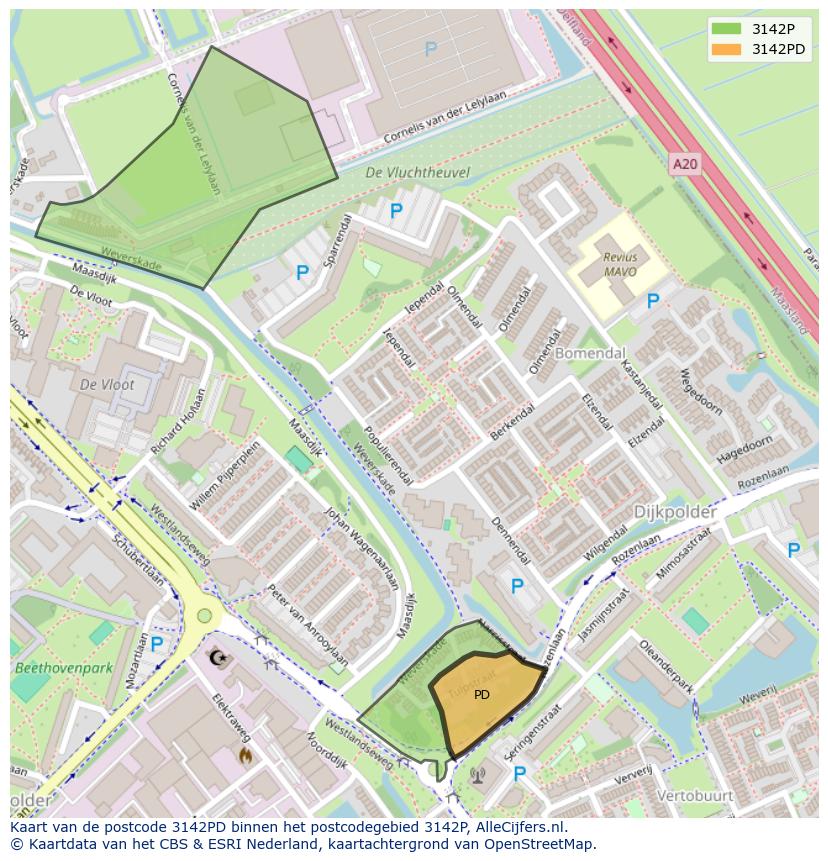 Afbeelding van het postcodegebied 3142 PD op de kaart.