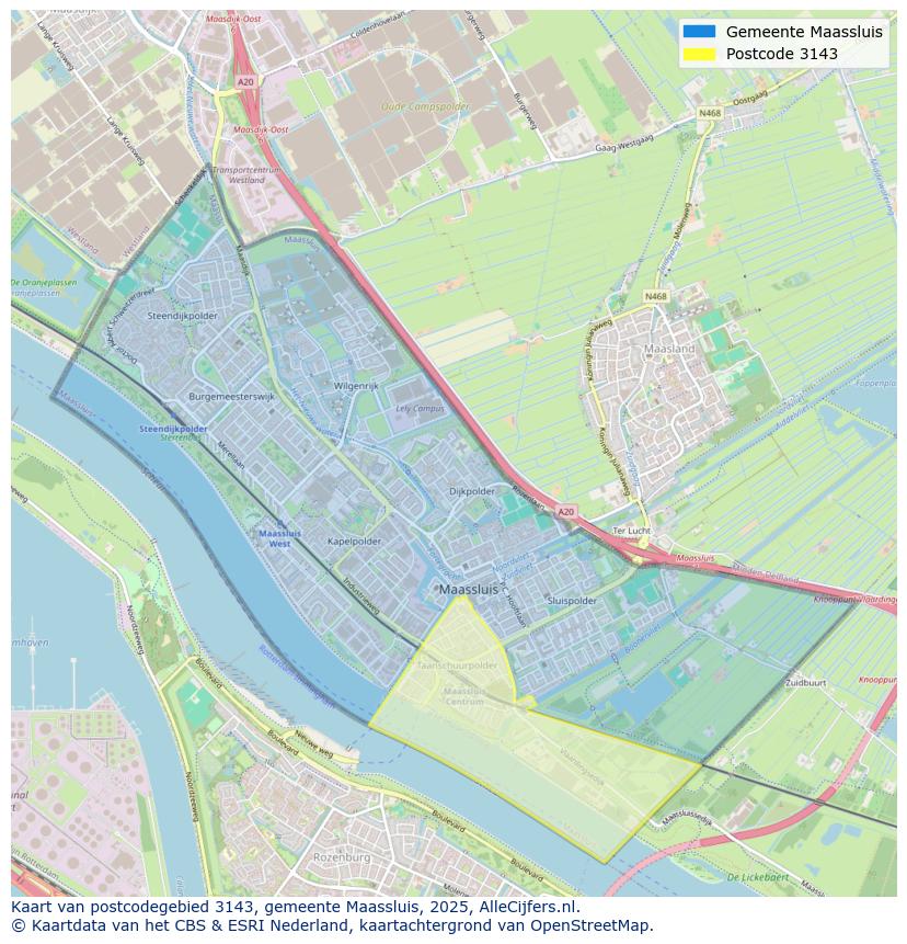 Afbeelding van het postcodegebied 3143 op de kaart.