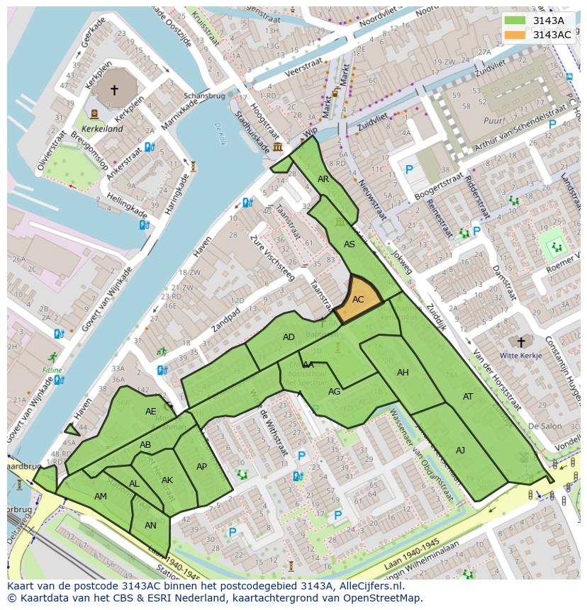 Afbeelding van het postcodegebied 3143 AC op de kaart.