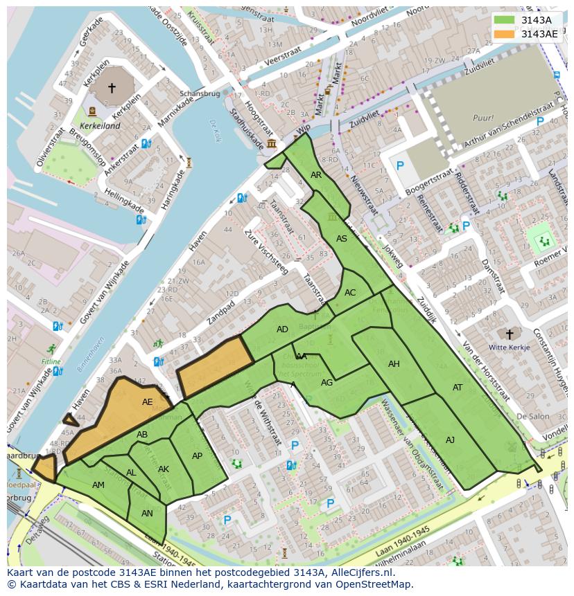Afbeelding van het postcodegebied 3143 AE op de kaart.