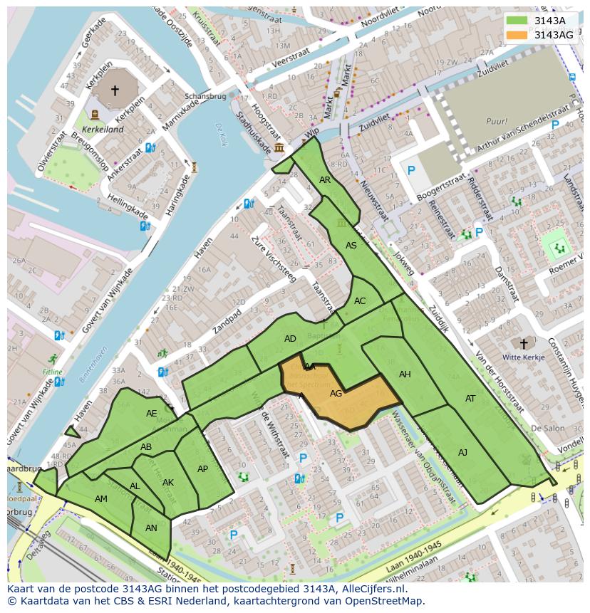 Afbeelding van het postcodegebied 3143 AG op de kaart.