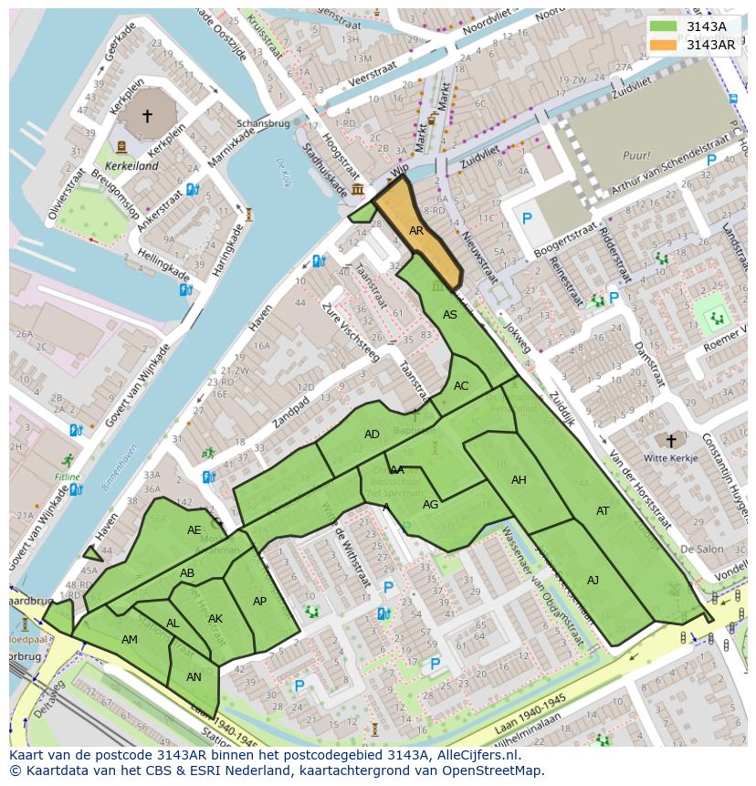 Afbeelding van het postcodegebied 3143 AR op de kaart.