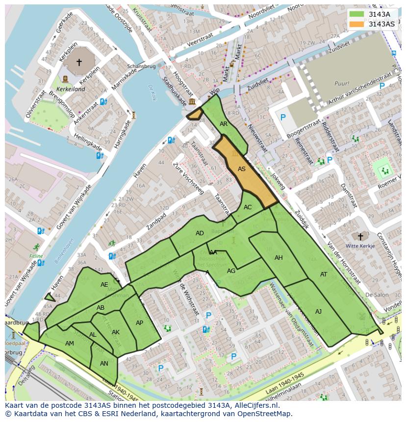 Afbeelding van het postcodegebied 3143 AS op de kaart.