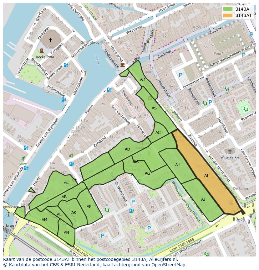 Afbeelding van het postcodegebied 3143 AT op de kaart.
