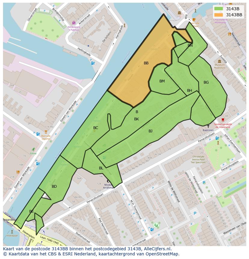 Afbeelding van het postcodegebied 3143 BB op de kaart.