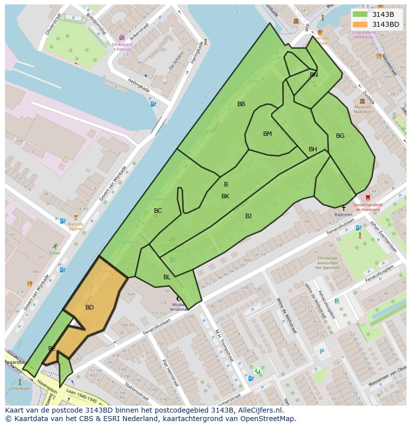 Afbeelding van het postcodegebied 3143 BD op de kaart.