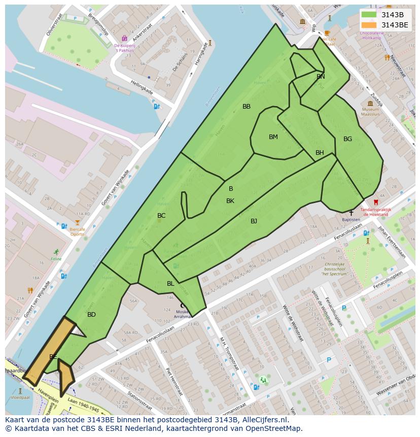 Afbeelding van het postcodegebied 3143 BE op de kaart.