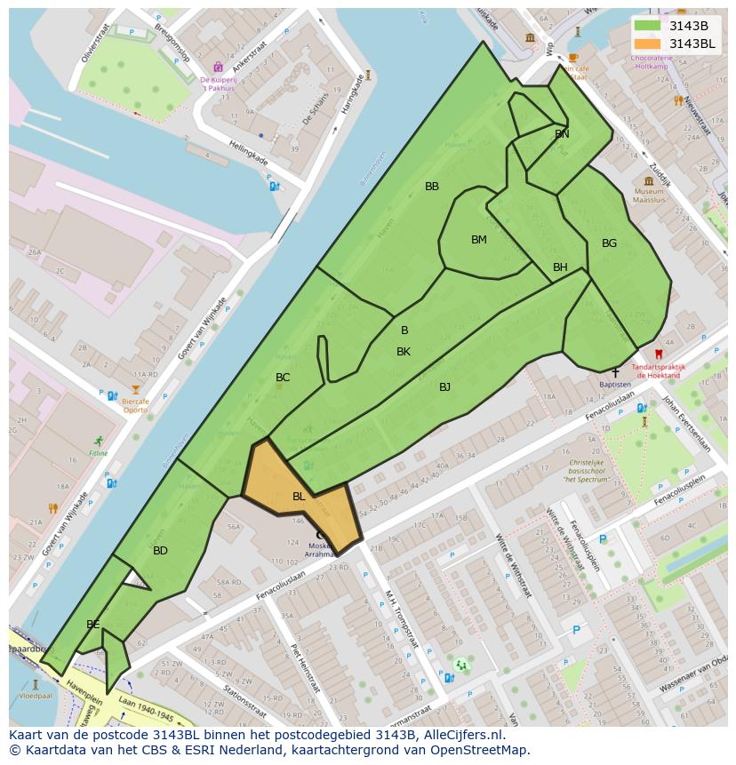 Afbeelding van het postcodegebied 3143 BL op de kaart.