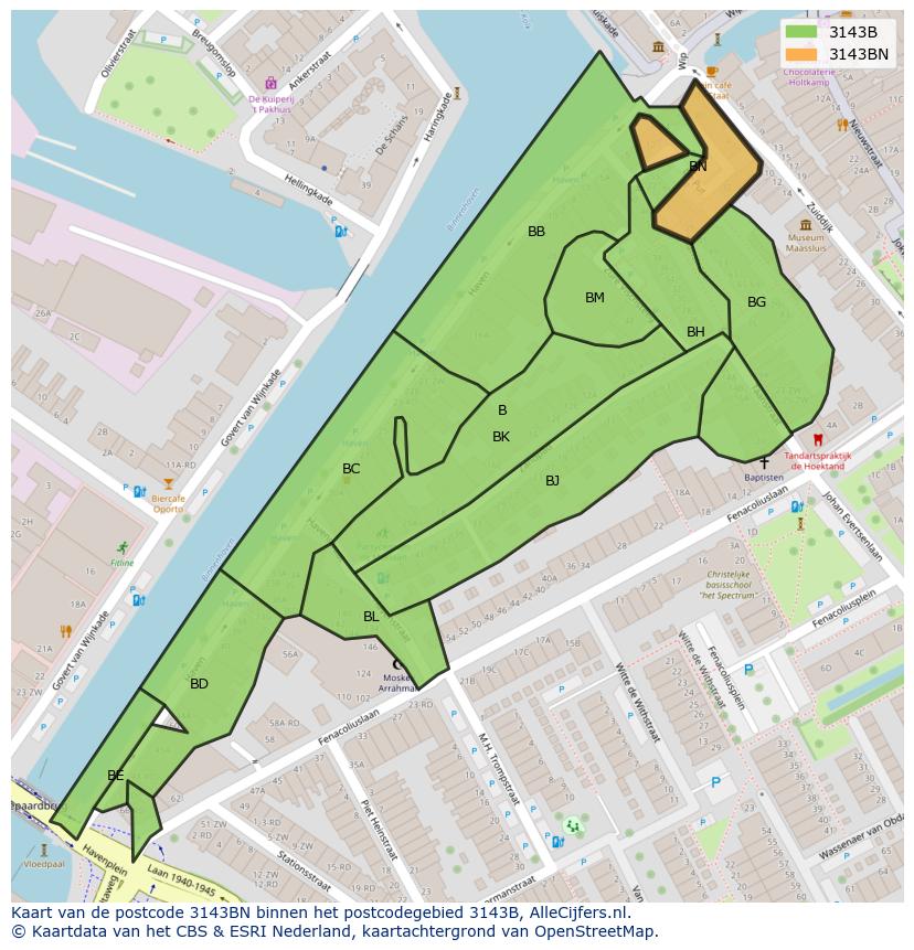 Afbeelding van het postcodegebied 3143 BN op de kaart.
