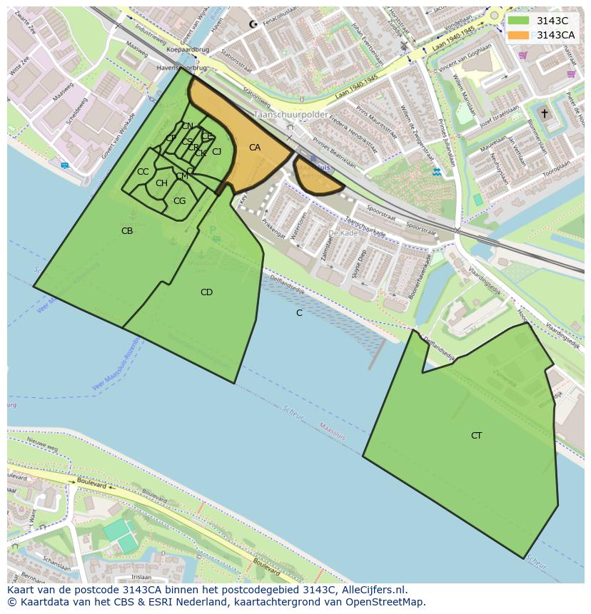 Afbeelding van het postcodegebied 3143 CA op de kaart.