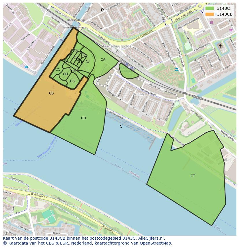 Afbeelding van het postcodegebied 3143 CB op de kaart.