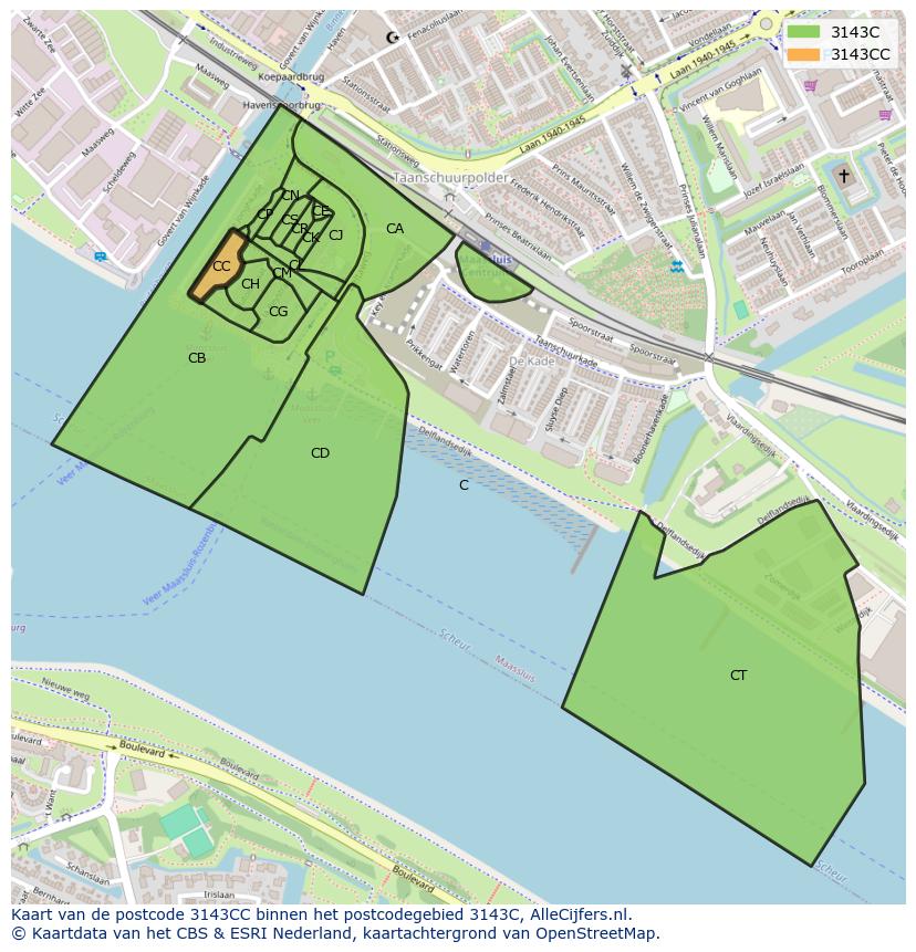 Afbeelding van het postcodegebied 3143 CC op de kaart.