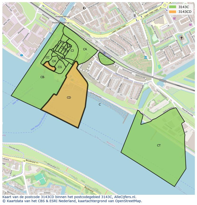 Afbeelding van het postcodegebied 3143 CD op de kaart.