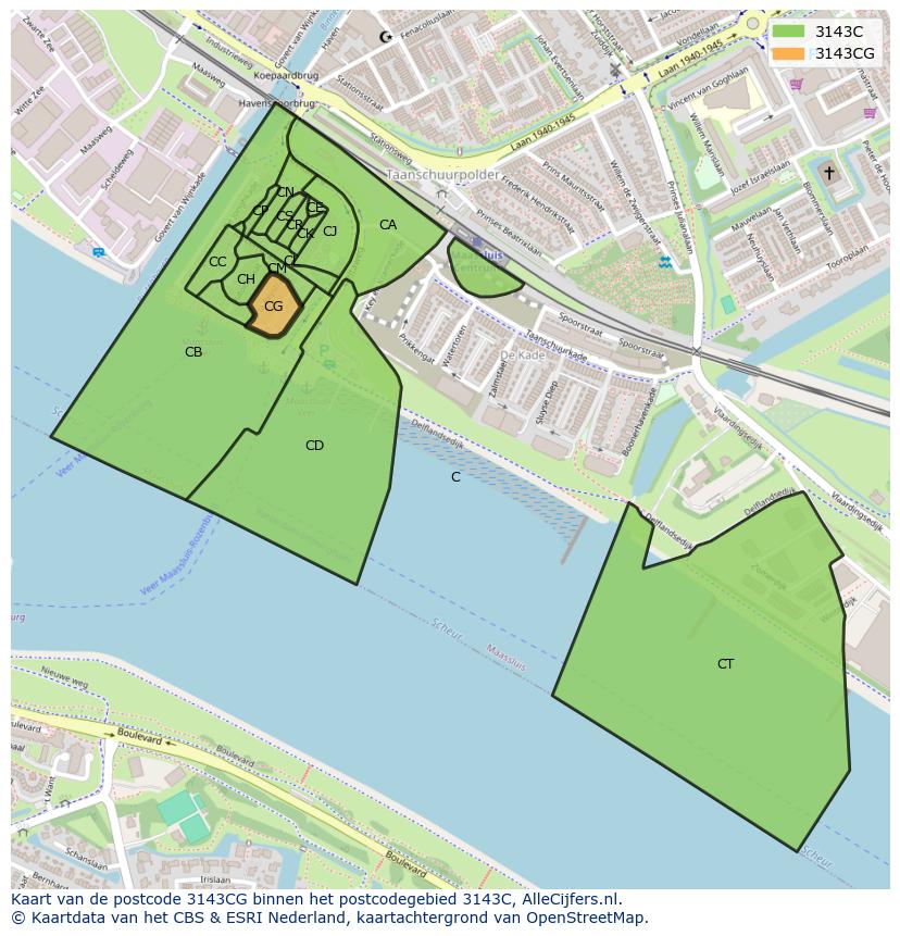 Afbeelding van het postcodegebied 3143 CG op de kaart.