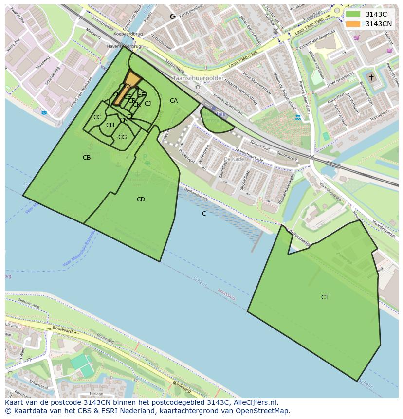 Afbeelding van het postcodegebied 3143 CN op de kaart.