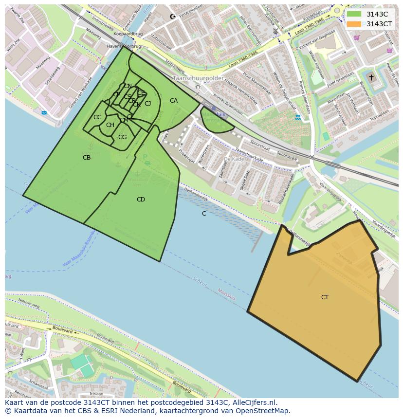 Afbeelding van het postcodegebied 3143 CT op de kaart.