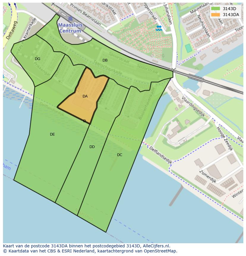 Afbeelding van het postcodegebied 3143 DA op de kaart.