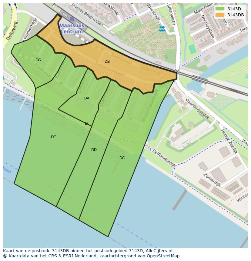 Afbeelding van het postcodegebied 3143 DB op de kaart.