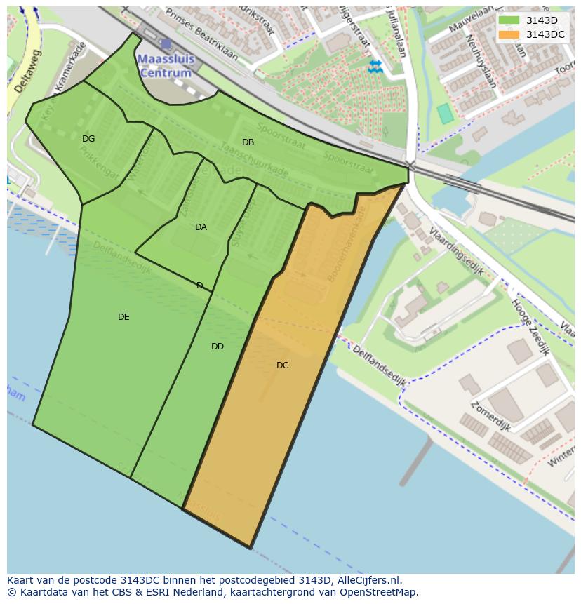 Afbeelding van het postcodegebied 3143 DC op de kaart.