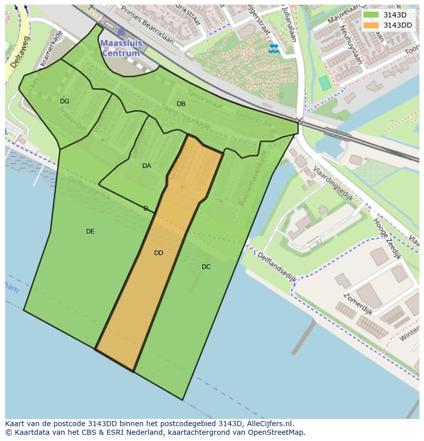 Afbeelding van het postcodegebied 3143 DD op de kaart.